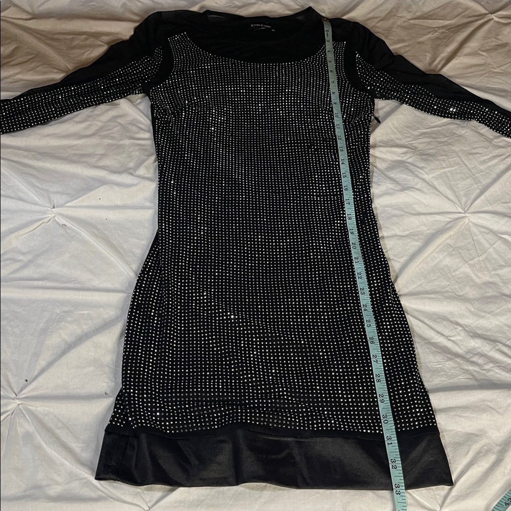 Bebe Body-con Mesh Rhinestone Mini Dress - Picture 12 of 13